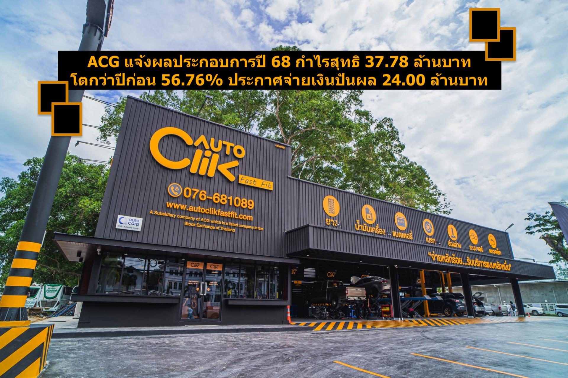 ACG แจ้งผลประกอบการปี 68 กำไรสุทธิ 37.78 ล้านบาท 
โตกว่าปีก่อน 56.76% ประกาศจ่ายเงินปันผล 24.00 ล้านบาท